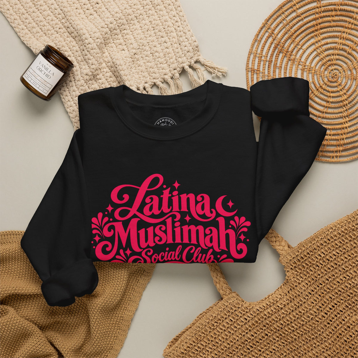Latina Muslimah Crewneck Sweatshirt — Feminine Pink Script Pullover