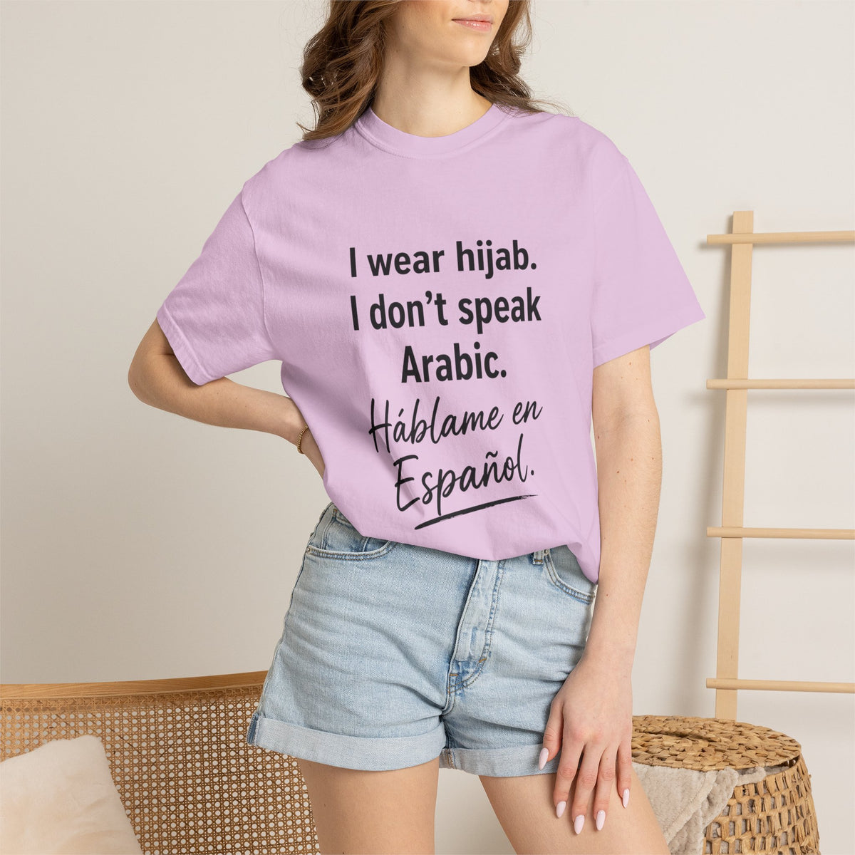T-Shirt — "I wear hijab. I don't speak Arabic. Háblame en Español." Statement Tee