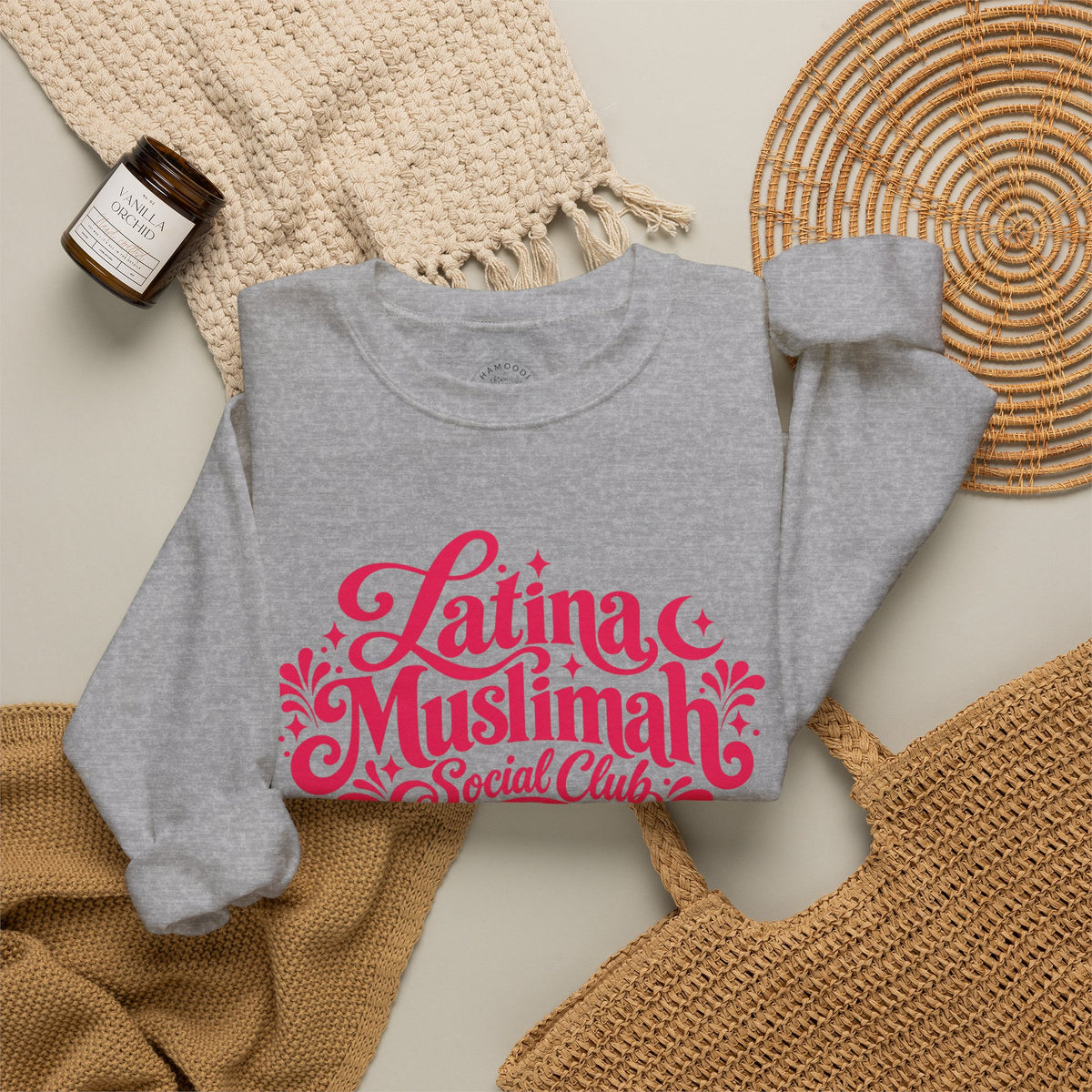 Latina Muslimah Crewneck Sweatshirt — Feminine Pink Script Pullover