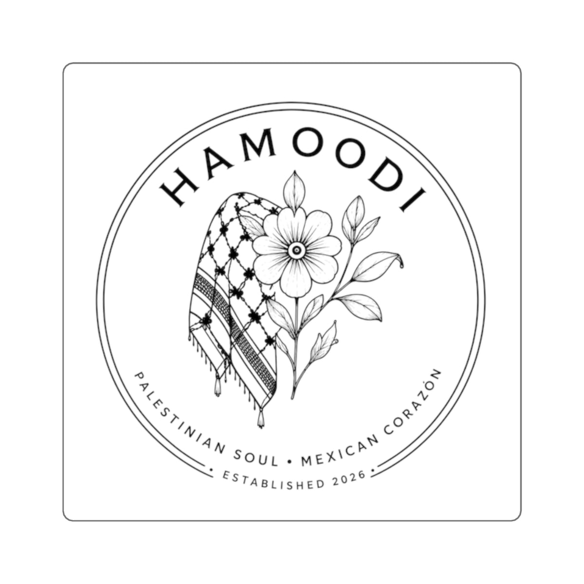 Hamoodi Square Sticker — Palestinian Soul • Mexican Corazón Floral Logo Sticker