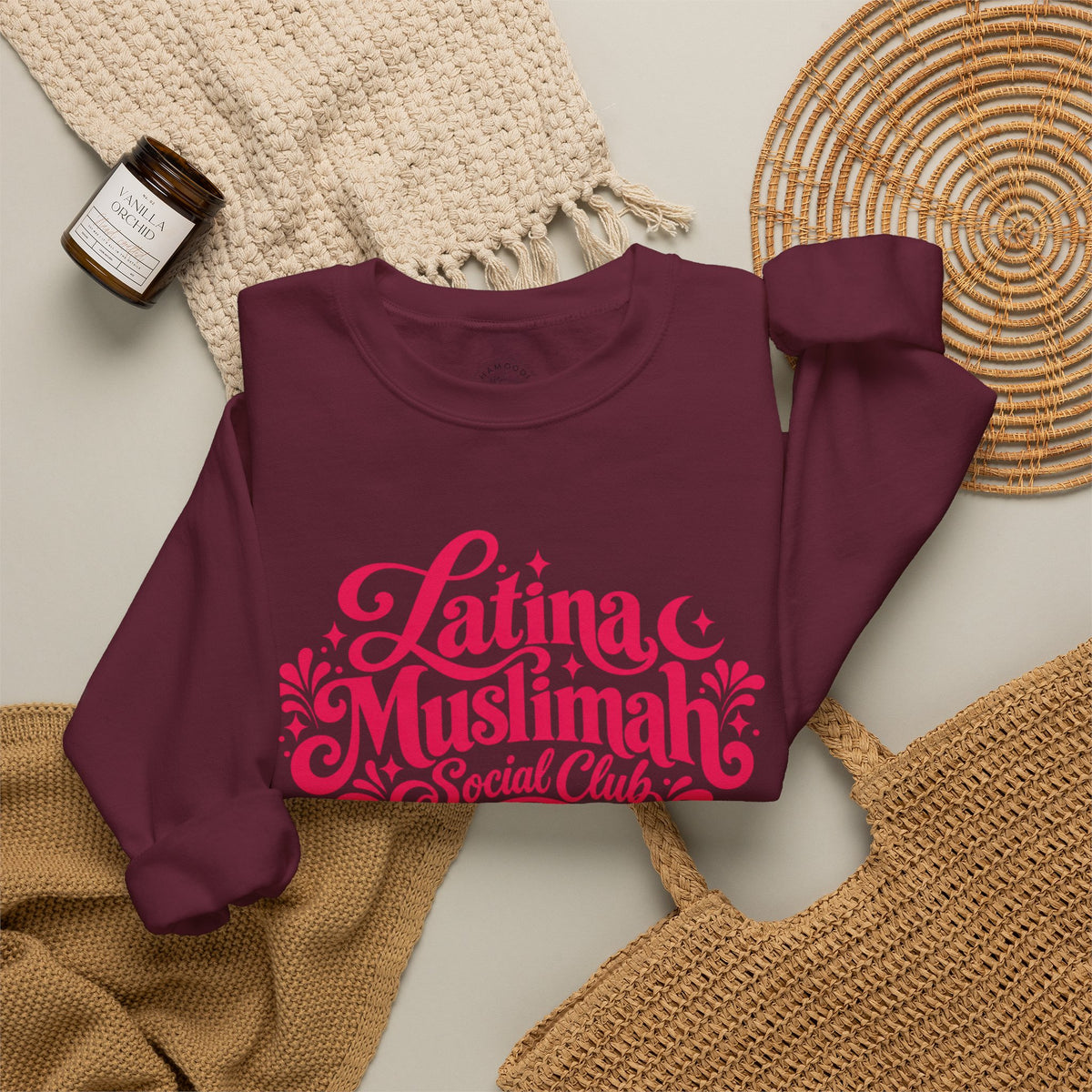Latina Muslimah Crewneck Sweatshirt — Feminine Pink Script Pullover