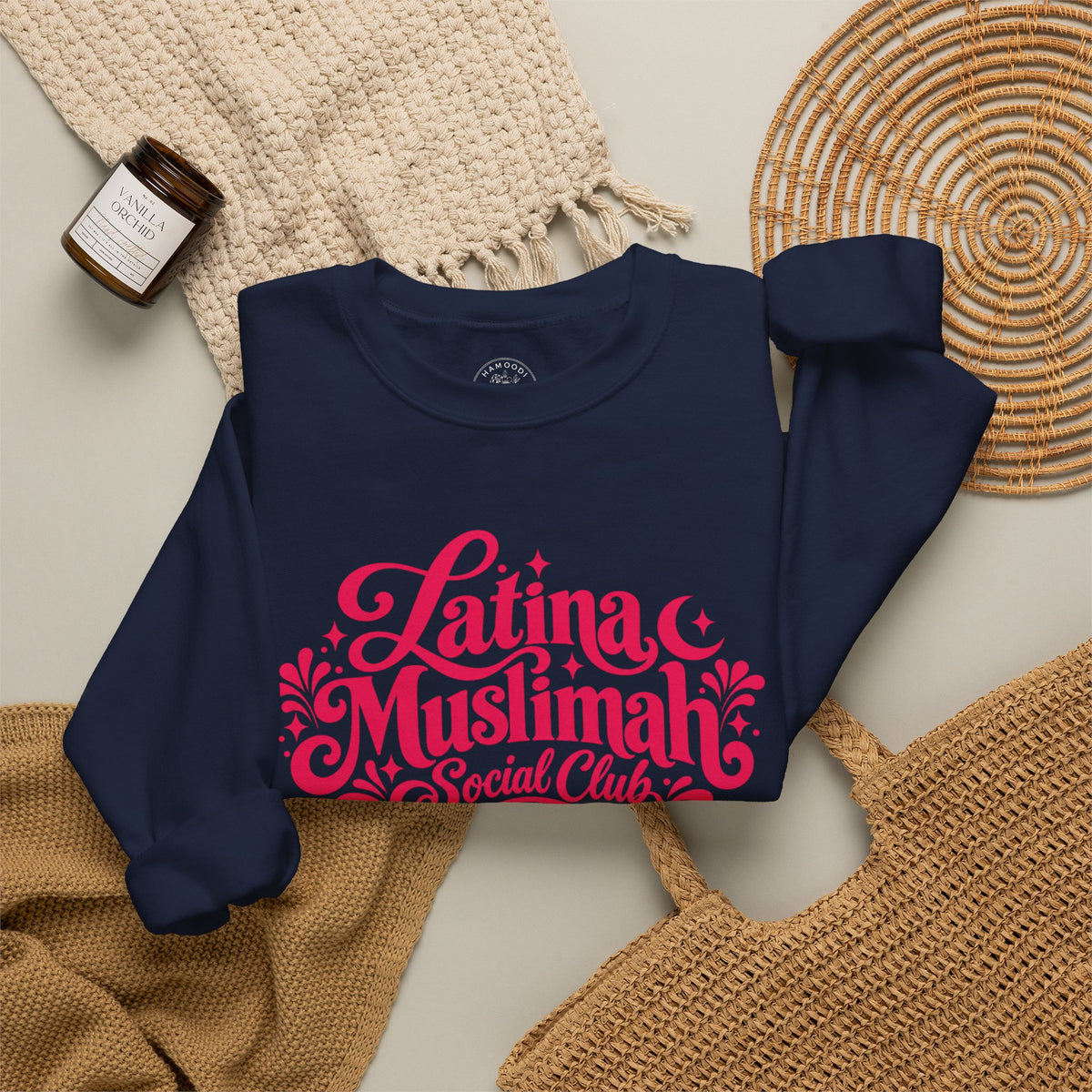 Latina Muslimah Crewneck Sweatshirt — Feminine Pink Script Pullover